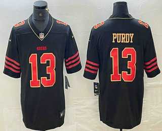Mens San Francisco 49ers #13 Brock Purdy Black Gold Fashion Vapor Limited Stitched Jersey